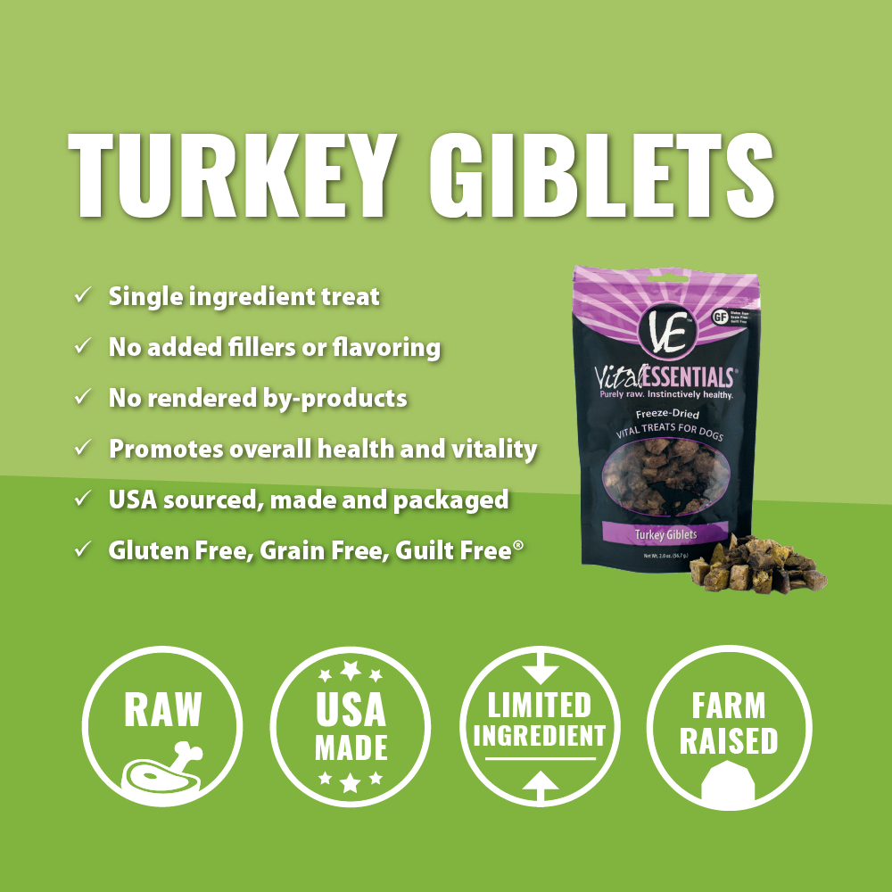 Vital Essentials Freeze Dried Turkey Giblets Vital Treats for Dogs