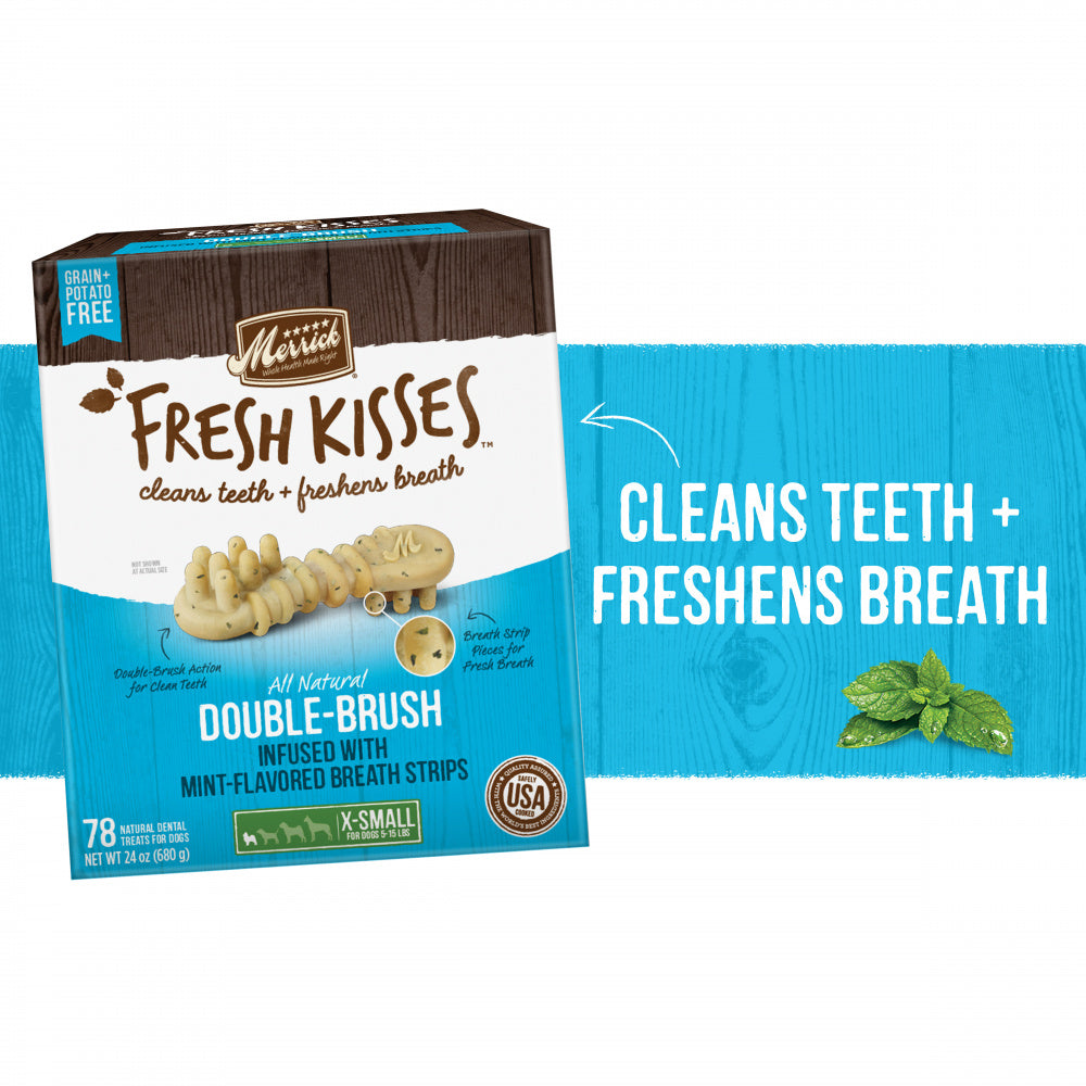 Merrick Fresh Kisses Grain Free Mint Breath Strips Extra Small Dental Dog Treats