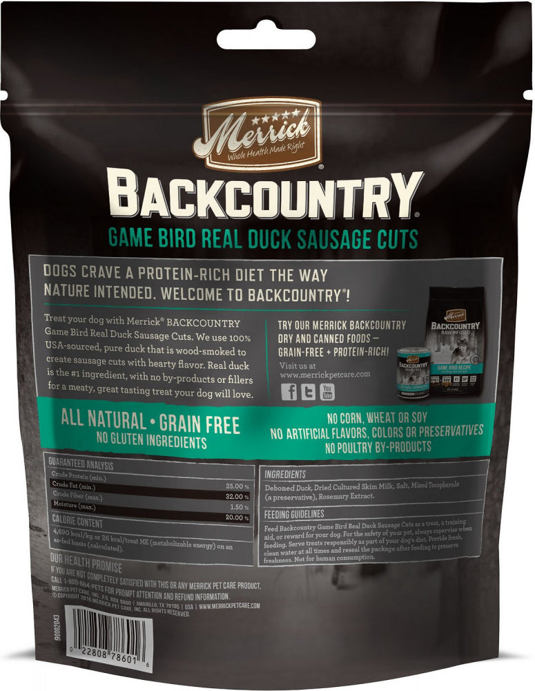 Merrick Backcountry Game Bird Grain Free Real Duck Sausage Cuts Dog Treats