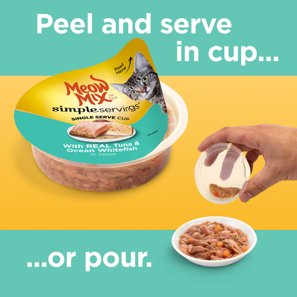 Meow Mix Simple Servings Adult Tuna and Ocean Whitefish Recipe Cat Food Tray