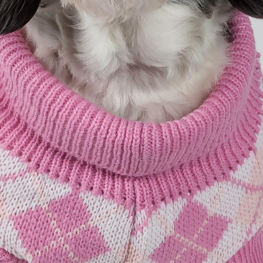 Pet Life Pink Argyle Knitted Dog Sweater