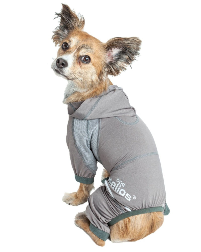 Pet Life Dog Helios Namastail Grey Full Bodied Performance Breathable Yoga Dog Hooded Tracksuit