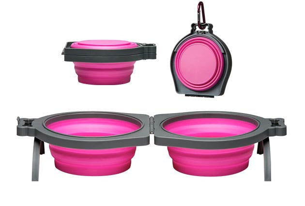 Loving Pets Pink Bella Roma Travel Double Diner Bowl