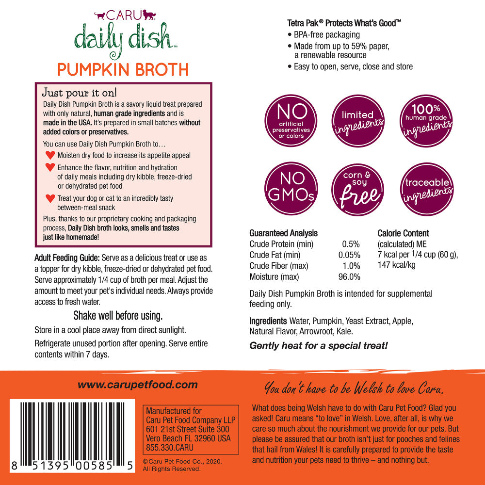 Caru Daily Dish Pumpkin Broth for Dogs & Cats