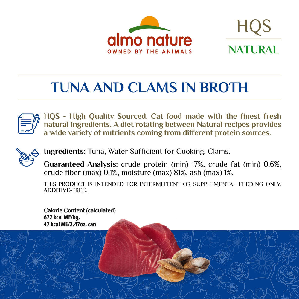 Almo Nature HQS Natural Cat Grain Free Additive Free Tuna with Clams Canned Cat Food