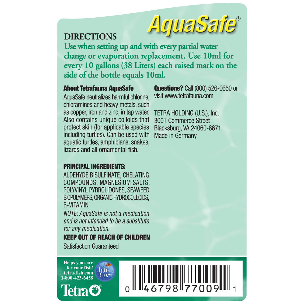 Tetra Aquasafe Tap Water Conditioner For Reptiles