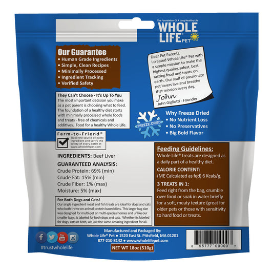 Whole Life Pet Just One Ingredient Freeze Dried Beef Liver Treats Value Pack for Dogs & Cats