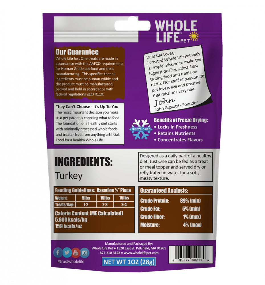 Whole Life Pet Just One Ingredient Freeze Dried Turkey Treats for Cats
